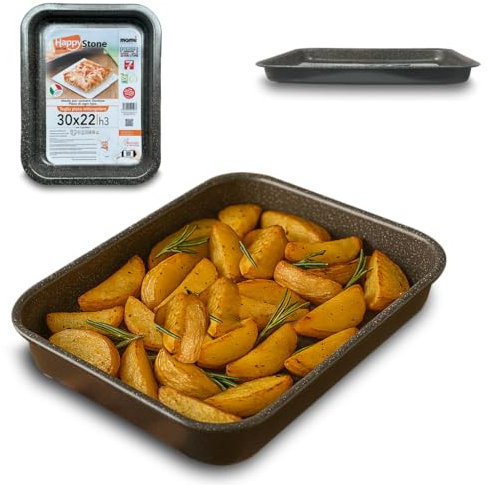 Arca, Teglia Rettangolare Bassa 30x22x3 cm per Forno, Antiaderente e Bordata, Adatta alla Lavastoviglie, Ideale per Pizza e Altre Ricette, in Alluminio, Made in Italy