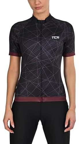 TCA leichtes Radtrikot für Damen - kurzärmliges Fahrradtrikot Damen - Athletic Fit Rennrad Trikot - Fahrrad Shirt mit 3 Rückentaschen - Radtrikot Kurzarm - Radbekleidung - Grafikschwarz, XS