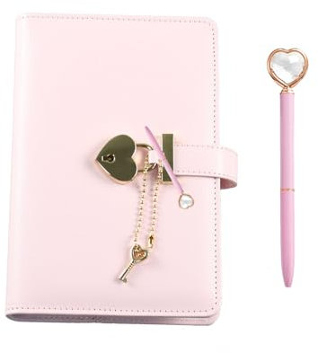 CLDURHGE A6 Carnet de notes avec cadenas en forme de cœur avec clé, Journal Intime Fille Cadeau Secret avec Cadenas et Clé, Stylo Diamant Cœur, 190x120mm, Rose