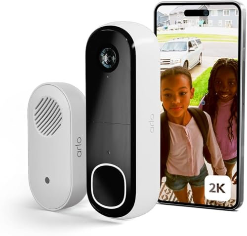 Arlo 2K Doorbell Camera Wireless & Chime, Outdoor WiFi Video Doorbell, Motion Sensor CCTV Camera Systems, 6 Month Battery Operated Security Camera, Night Vision, White (Renewed)