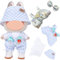 5 Stück Kleidung für Puppe, 17 cm Puppenkleidung Zubehör mit Karierter Hut Weißes Oberteil Overall Haarnadel mit Schleife für Jungen Mädchen Geschenk (Ohne Puppe)