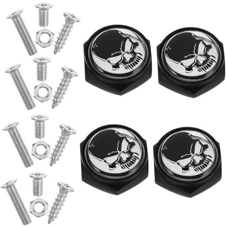 Vaguelly 1 Set Car License Plate Screws Antitheft Skull Head Design Durable Material Broad Compatibility Mounting Accessories for Vehicles Stylish Finish