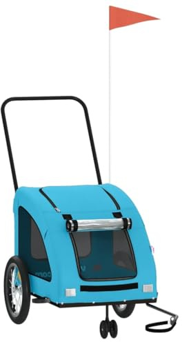 vidaXL Pet Bike Trailer, Pet Cart Carrier for Small Dogs, Dog Bike Trailer with Flag, Dog Bicycle Wagon Cargo Bike Cart, Blue Oxford Fabric and Iron