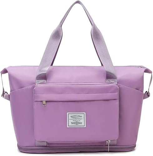 Cocoletti® Reisetasche für Handgepäck, Faltbare Reisetasche mit Nassfach, erweiterbare Sporttasche (Lila)