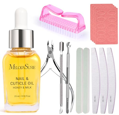 MelodySusie 14PCS Manicure Tools Kit Nail Care Kit with Nail File,Cuticle Trimmer and Pusher,Mini Sandpaper,Nail Brush and Cuticle Oil 25ML