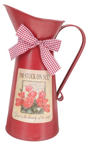 LOORGVEL Vase à Fleurs Vintage en Fer Rouge Décoratif Chic pour Plantes et Fleurs Pot pour Salon et Rebord de Fenêtre Style Rustique et Centre de Table