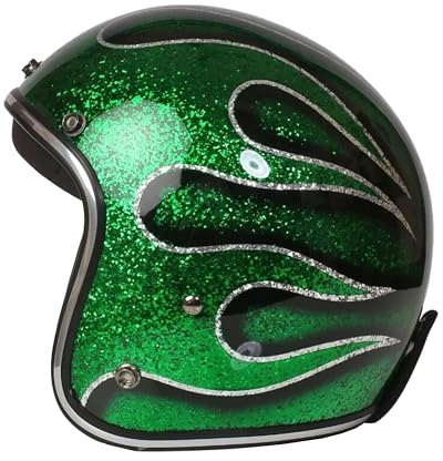 Jet Helm Fiber Glass Super Flake | Kleine Schale | Offener Motorradhelm Vintage Retro Jethelm Glasfaser Halbschalenhelm Bikerhelm Chopper Cafe Racer Roller Scooter