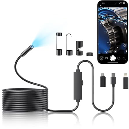 1920P HD Endoskopkamera 5m Halbstarr, IP67 Wasserdicht Inspektionskamera mit 8 Dimmbaren LEDs, 8mm Ultra-Dünn USB Boroskop,Plug&Play für iOS iPhone Android Handy,für Auto Rohr Kanal Haushalt Reparatur