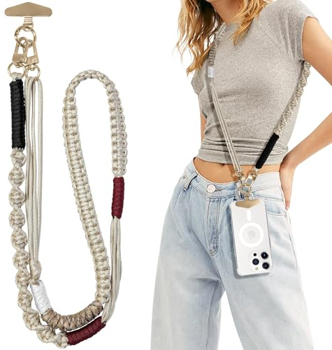 UnnFiko Handykette Universal zum Umhängen,Handyband Abnehmbar für Hülle,Verstellbar kette mit 2 Karabine für alle Smartphones