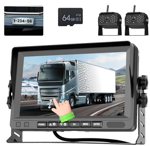 Realdio Kit Retrocamera Digitale Senza Fili, IPS 7 Pollici, 2 Camere | Scheda 64 GB, Visione Notturna LED IR, Impermeabile, Registrazione in Loop e Trasmissione Stabile per Camper e Camion