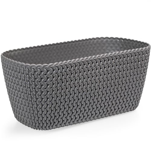 KONZEPT Blumenkasten 30 × 14,5 × 13 cm in Strick-Optik – Pflanzkasten aus Kunststoff, Seidenmatt, Frost- & UV-beständig, für Fensterbank, Balkon & Terrasse, Grau