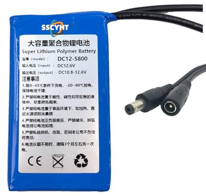 SSCYHT 12V5800mAh, Portable DC 12V 1.8Ah 3Ah 4.8Ah 5.8Ah 6.8Ah 9.8Ah Rechargeable Lipo Battery Pack for CCTV LED Light Water Pump and 12 Volts Electric Devices