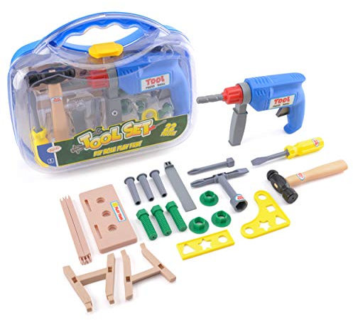Toyrific | Kids Tool Set, Pretend Construction Role Play with Drill and Carry Case, Educational DIY Set 22 Pieces