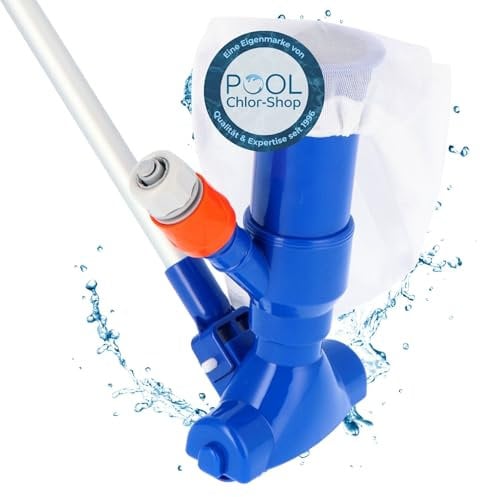 Duraol Vacuum Jet Vac Sauger mit 1,35m Telestange I Kleiner Pool Sauger nach Venturi-Prinzip I Poolreiniger zum Anschluss an Gartenschlauch I Poolroboter inkl. Filternetz zur optimalen Pool Reinigung