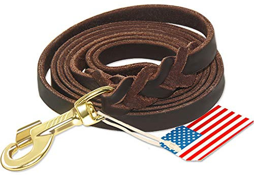Leder-Hundeleine, 1,8 m, geflochten, strapazierfähig, Leder, mit Kupferhaken, für große, mittelgroße und kleine Hunde, Training und Spaziergänge