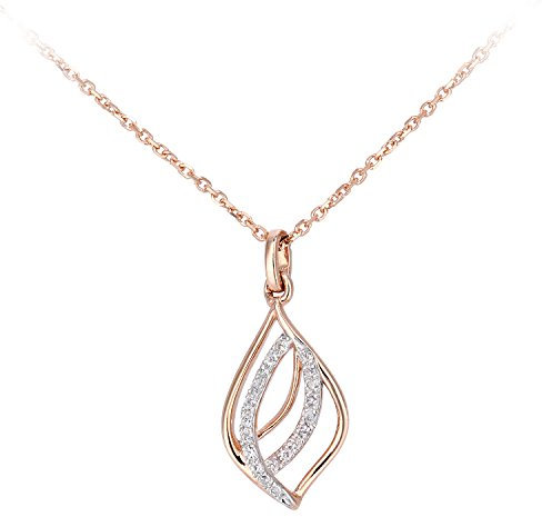 Naava Women's 9ct Rose Gold Diamond Twist Teardrop Pendant Necklace of Length 40cm