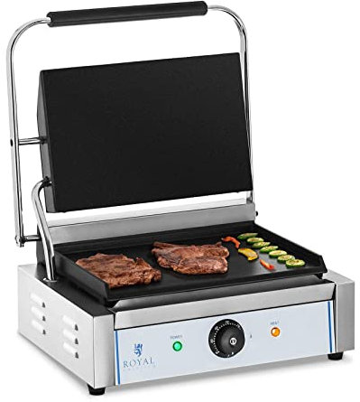Royal Catering Machine à Panini Toaster Lisse RCKG-2200-F (2200W, plaque de cuisson 34,5x23cm, récupérateur de graisse en inox)