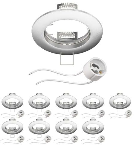 ledscom.de 10 Stück Deckeneinbaurahmen Circ Aluminium Einbaurahmen chrom matt (LED/Halogen/GU10/MR16/PAR16/50mm) inkl. GU10 Fassung