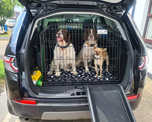 Pet World 38 Premium Small Sloped Car Dog Cage - Suitable for Land Rover Discovery Sport 2015 Onward - High Carbon Steel Boot Travel Crate - Double Doors - Easy Assembly - Removable Waterproof Base