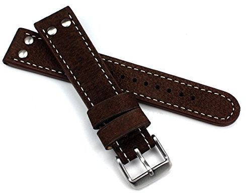 Sulla 20mm Herren Leder Uhrenarmband Pilot Wasserbüffel mit Nieten Kastanienbraun WB