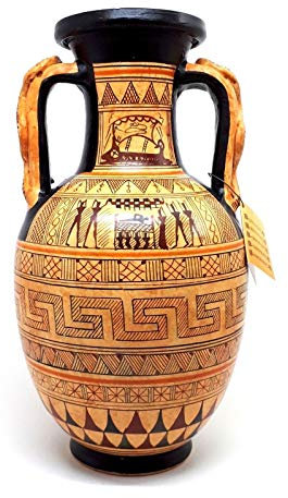 Geometrische Amphore mit schlangenförmigen Griffen, antike, griechische Keramik, 26 cm