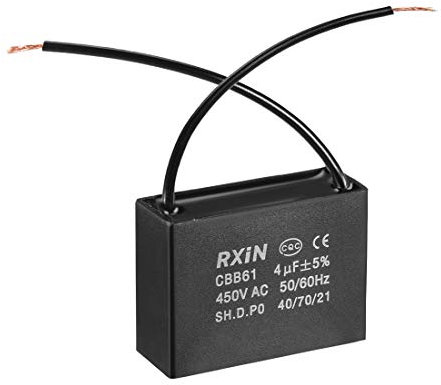 sourcing map Ceiling Fan Capacitor CBB61 4uF 450V AC 2 Wires Metalized Polypropylene Film Capacitors 47x17.5x34.5mm for Water Pump Motor Generator