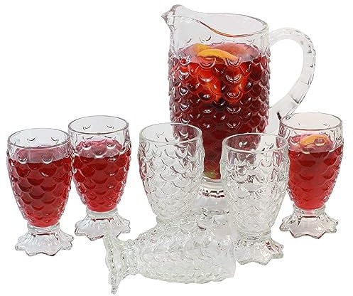 GOLDBEARUK Upside-Down Pineapple Cocktail Jug and 6 Glass Set - Sundae Milkshake Pimm's Glasses