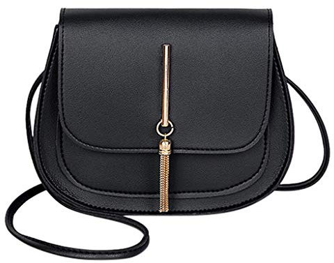 Sac Bandouliere Femme Cuir Tassel Portable Sac Besace Petit Sac A Main Sac De Cours LycéE Fille Pas Cher Sacs Une ÉPaule Simple Mode Pure Couleur Enveloppe Cabas (18x6x15cm, noir)