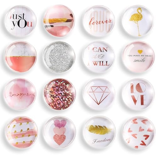 Cosylove 16pcs Kühlschrankmagnete, Kristallglas Kühlschrankmagnete für Büroschränke, Whiteboards, Fotos, schöne dekorative Magnete für zu Hause schmücken (Rose Gold)