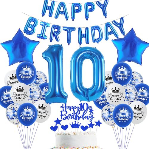 Blau Luftballon 10. Geburtstag Junge deko Folienballon 10 Tortendeko 10 Geburtstags Junge dekoration happy Birthday Girlande Banner Blau Geburtstagsdeko 10 jahre Junge Ballon deko 10. Geburtstag Junge