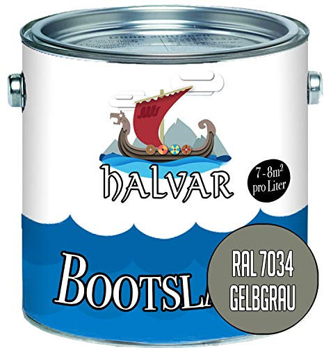 Halvar 2-K SEIDENMATT Yachtlack Grau RAL 7000-7047 Bootslack für GFK/Polyester/Kunststoff 2-Komponenten Lack inkl. Härter (1 L, RAL 7034 Gelbgrau)