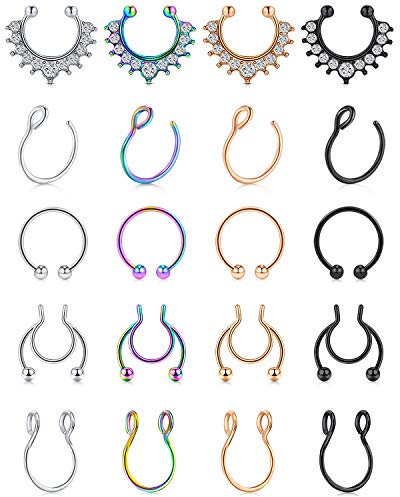 WillTen Fake Septum Chirurgenstahl Fake Nasenpiercing Damen Septum Fakes Piercing Lippe Septum Ring Fake Non Piercing Schmuck Gemischte Farbe 20Stück