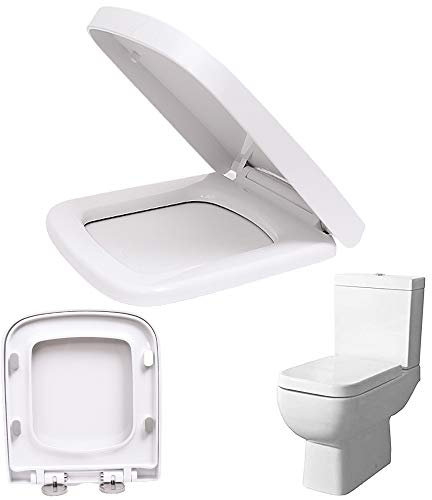 Square Toilet Seat, Soft Close Toilet Seats with Quick Release for Easy Clean, Ergonomic Design, Adjustable Hinges White Toilet Lid