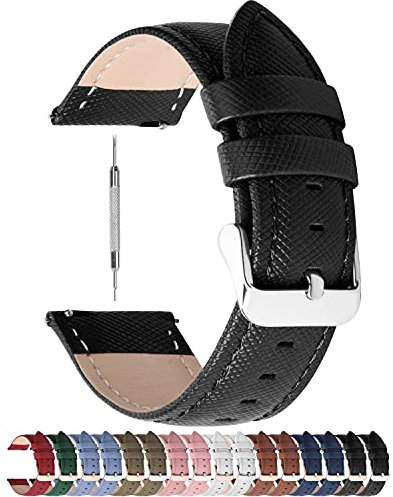 Fullmosa 18mm Uhrenarmband kompatibel mit Garmin Venu 3S 2S Armband/Vivoactive 4S/3S, Cross Leder Armband Damen, Schwarz + Silberne Schnalle