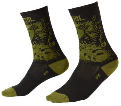O'NEAL | Mountainbike Fahrrad Socken | Downhill Freeride | Schweißabsorbierend, gute Passform, hochwertige Materialien | MTB Performance Sock Plant V.22 | Unisex | Schwarz Grün | 43-46
