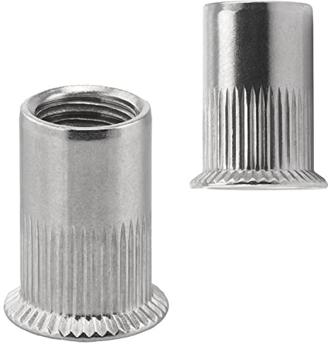 FASTON® Senkkopf Einnietmuttern Rundschaft M8x19 mm Edelstahl A2 V2A (5 Stück) Blindnietmutter Blindmuttern Rund Gewinde Offen Gerändelt Nietmuttern Gewindenieten