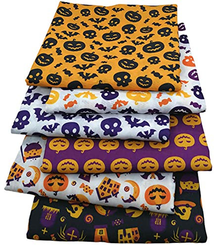 6 Stück Halloween Baumwollstoff, DIY Baumwolle Patchwork Stoffe 50x50cm Stoffe zum Nähen Baumwolltuch Stoffpaket DIY Handwerk Quilten Nähen Fabric Halloween Gedruckt Muster Festival Thema Stoffpaket