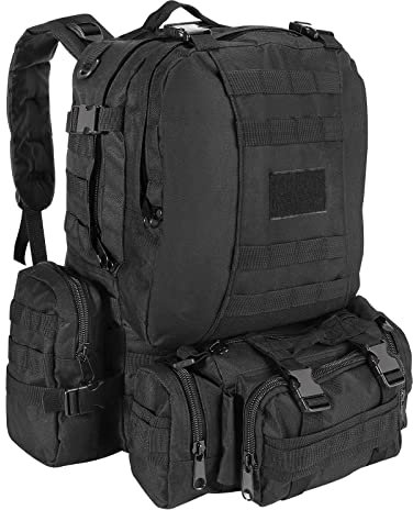 SHANNA Militär Rucksack, Taktischer Rucksack 55L Armee Rucksack MOLLE Assault Pack Taktischer Kampfrucksack für Outdoor Wandern Camping Trekking Angeln Jagd Schwarz