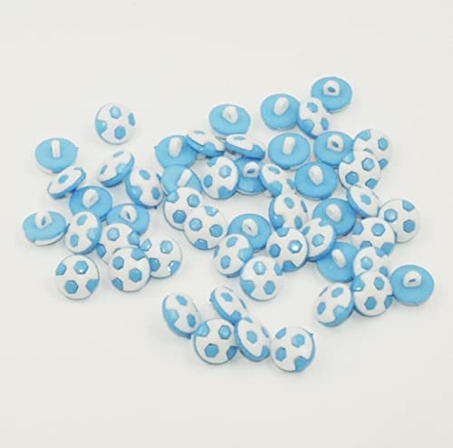 Sixstore Farbige Acryl-Knöpfe, 13 mm Schaft, Fußballdruck, 50 Stück, dekorative Knöpfe zum Basteln, Nähen, Kleidung, Verzierung, Hellblau