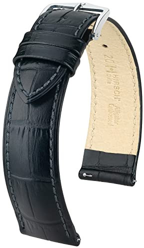 HIRSCH Uhren-Armband Duke M - Uhr-Band aus italienischem Kalbs-Leder mit Alligator-Prägung - Schwarz - 16 mm