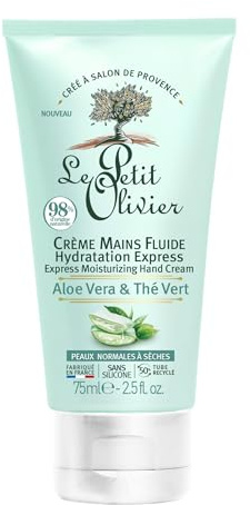LE PETIT OLIVIER - Flüssige Handcreme mit Feuchtigkeit Express – Aloe Vera & grüner Tee – spendet Feuchtigkeit & erfrischt – normale bis trockene Haut – 98% natürlicher Ursprung – ohne Silikon –