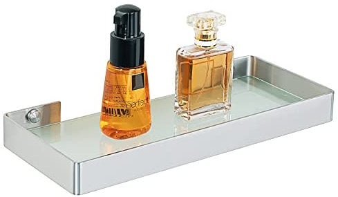 SAYAYO Bathroom Glass Floating Shelves Tempered Shelf Wall Mounted Brushed Frame SUS304 Stainless Steel 30CM Display Ledges for Living Room Bedroom Kitchen