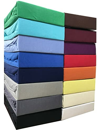 Leonado Vicenti Spannbettlaken 100% Baumwolle Jersey Spannbetttuch Bettlaken Farben Größen wählbar ÖKO TEX Standard 100, Beige, 90 x 200 - 100 x 200 cm