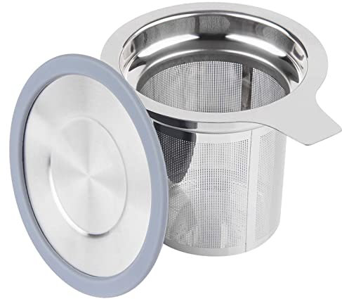 Vaincre Extra Fine Mesh Tea Infuser/Strainer, Stainless Steel Loose Leaf Tea Steeper/Diffuser with Large Capacity Basket and Lid, Fits Teapots, Mugs, Cups
