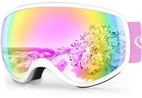 Findway Masque de Ski Enfant 3 à 14 Ans - Lunettes de Ski Enfant Masuqe Ski pour Garçon et Fille Anti-UV Antibuée Compatible avec Casque pour Ski Snowboard Sports Lentilles REVO Pink