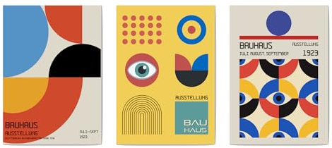 Bauhaus 1919 inspirierte Wandkunst / Wohnkultur / helle Farbe Poster Set von 3 / Retro Poster / Galerie-Wand-Ergänzung / modern modern modern (A3 - 29,7 x 42 cm)