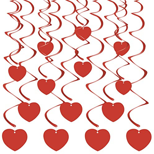 14 Stücke Spiralen Girlande Rote Herz Hochzeit Spiral Girlanden Deckenhänger Hängende Decke Hochzeitsdeko Hängedekoration für Geburtstag Valentinstag Weihnachten Party