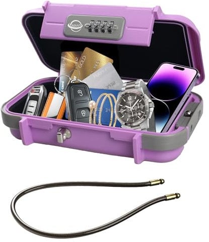 SISAV Coffre-Fort Portable à Combinaison avec Câble Amovible, Définissez Votre Propre Combinaison, pour les Voyages, la Famille et les Activités de Camping en Plein Air, Rose