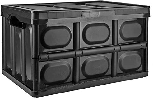 TekBox 56L Black Storage Box with Lid Folding Stackable 56 Litre Lidded Plastic Crate Tub Boxes (1)