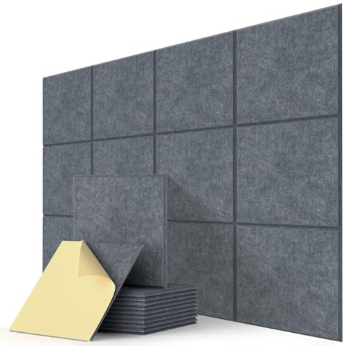 Akustikplatten Selbstklebend, 12 Stück Hohe Dichte Schallabsorber Wand für Wanddekoration und Akustische Behandlung, Abgeschrägte Kante Akustikschaumstoff (30x30x0.9cm)
